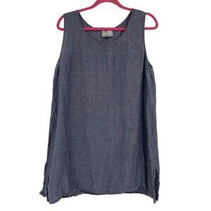 Chalet Blue 100% Linen Tunic Dress XL Womens Lagenlook Sleeveless Coastal